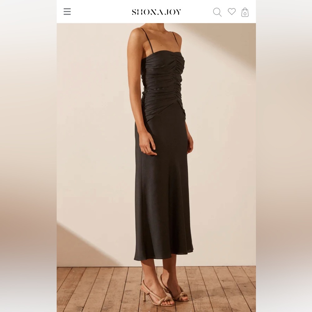 Shona Joy Ruched Bodice Midi Dress in Onyx